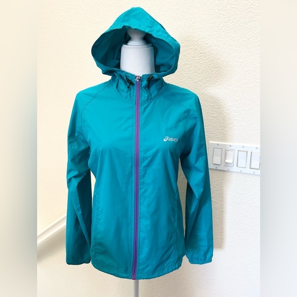 ASICS PACKABLE JACKET WOMEN'S W. WATER WIND RESISTANT SIZE S REFLECTIVE blue - Picture 2 of 14
